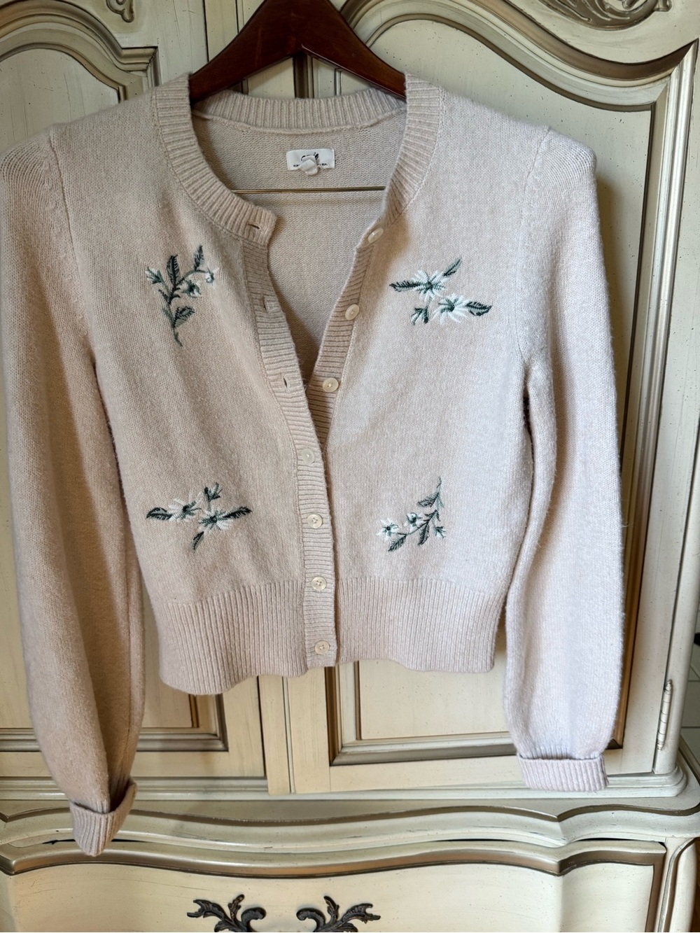 aerie Blush Pink Embroidered Button-Front Cardigan